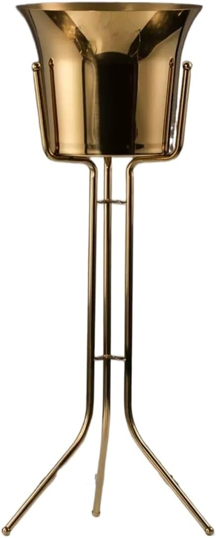 Keep Ice Frozen Longer Stainless Steel Wine Ice Bucket with Stand Chiller on Kitchen and Bar Ware Beverage Barware Accessories for parties(Gold)