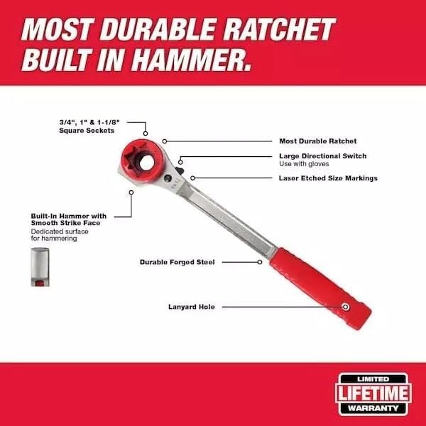 48-22-9213 for Milwaukee Lineman's High-Leverage Ratcheting Box Wrench Length 13.5 in