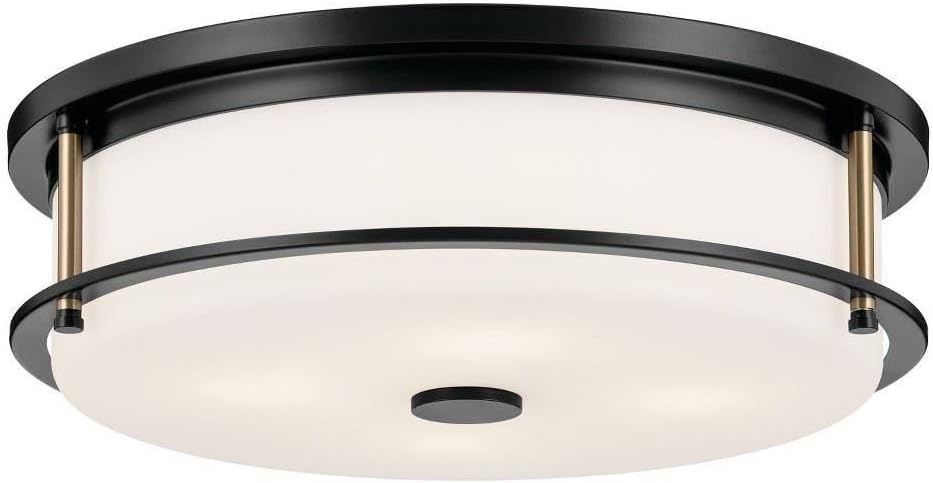 Kichler Brit 52597BKCPZ Flush Mount 4-Light 18˝ with Satin Etched Cased Opal Glass in Black and Champagne Bronze