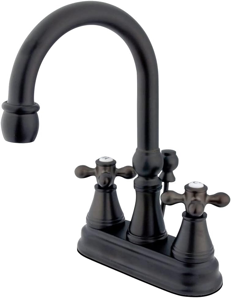 Kingston Brass KS2615AX Governor 4-Inch Centerset Lavatory Faucet with Brass Pop-Up with Metal Cross Handle, Oil Rubbed Bronze