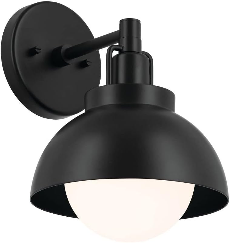 Kichler Niva Convertible Semi Flush 1-Light, Modern Light with Satin Etched Cased Opal Glass in Black for Kitchen Island, Hallway, Small Living Room, Or Dining Room (11.25' x 8.0' x 9.5'), 52601BK
