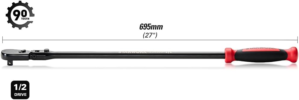 STARWORK TRUE MECHANIC™ 1/2' Drive 90 Tooth Dust-Proof Black Chrome Locking Flex Ratchet, 27-3/8' Length