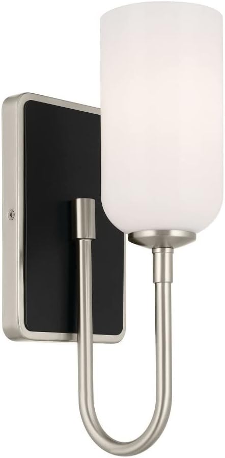 Kichler Solia 1-Light Wall Sconce, Modern Light with Opal Glass in Brushed Nickel with Black, Damp Rated, for Bathroom, Bedroom, Living Room, or Hallway (13.5' x 5'), 55161NI