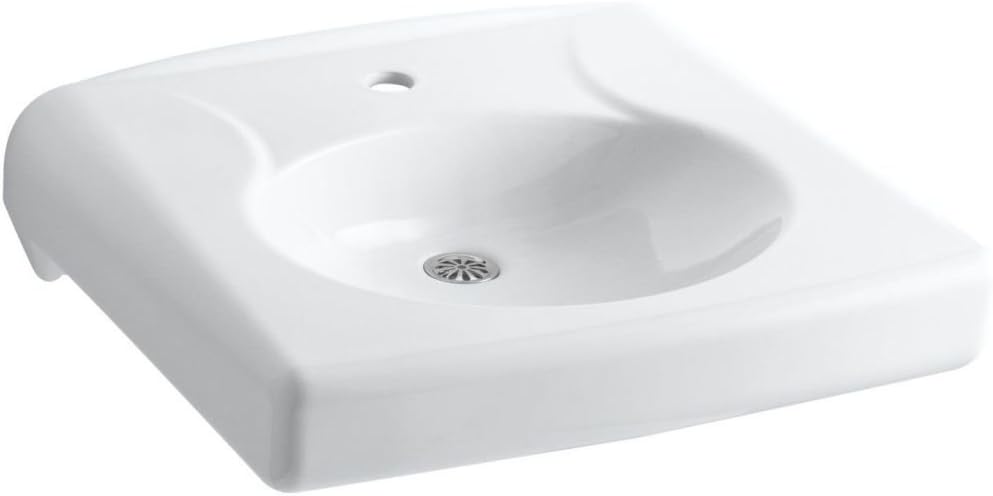 Kohler K-1997-1N-0 Brenham Wall-Mount Lavatory with Single-Hole Faucet Drilling, Less Soap Dispenser Hole and Overflow, White