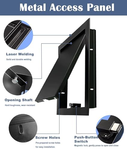Black Access Panel for Plumbing & Electrical, Metal Attic Wall Door, Click-to-Open Drywall Cover Plate, Includes Screws, 24x22in (60x55cm) - Durable & Easy Access