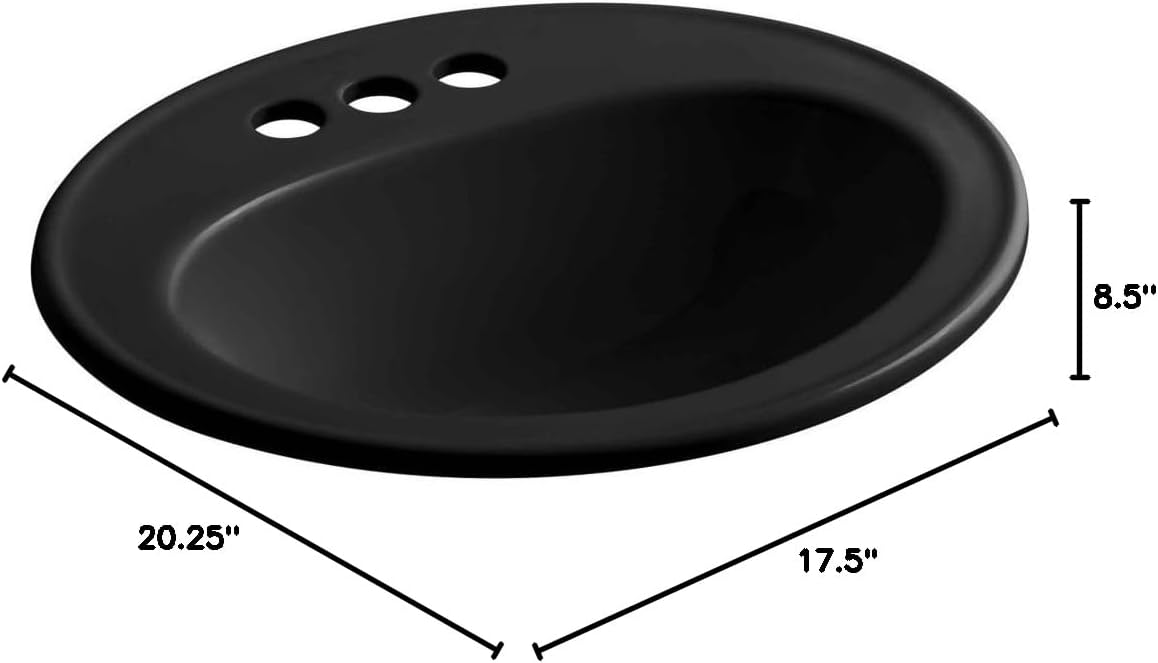 KOHLER K-2196-4-7 Pennington Self-Rimming Bathroom Sink, Black Black