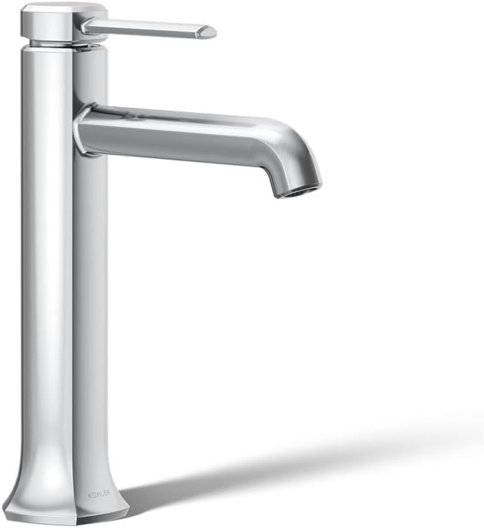 KOHLER 27003-4N-CP Occasion Tall Single-Handle Bathroom Faucet with Pop-Up Drain Assembly, One Hole Bathroom Sink Faucet, 0.5 gpm, Polished Chrome