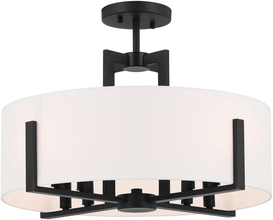 Kichler Malen 20' 8-Light Convertible Semi-Flush with White Fabric Shade in Black, 52592BK