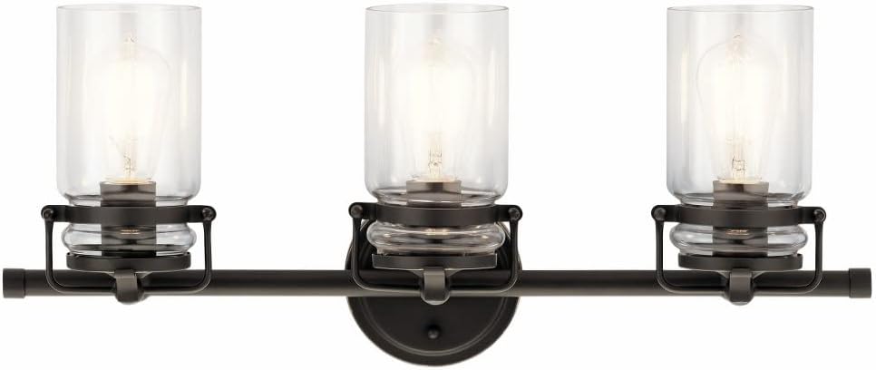 3 Light Vanity Light Approved for Damp Locations with Vintage Industrial Inspirations 10 inches Tall by 24 inches Wide-Champagne Bronze Finish 147-Bel-4763250