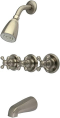 Kingston Brass KB238AX Tub and Shower Faucet with 3-Cross Handle, Brushed Nickel,5-Inch Spout Reach