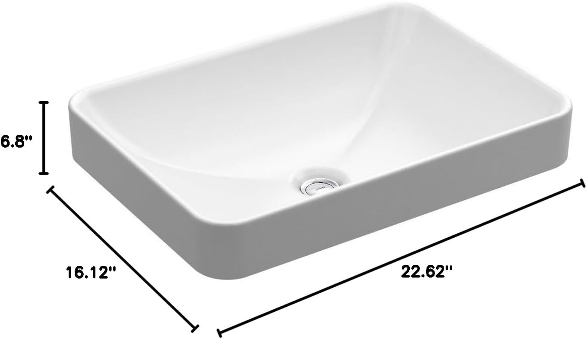 KOHLER 5373-0 Vox Rectangle Vessel Bathroom Sink, Vitreous China¬†, 22-5/8' W X 16-1/8'L, White