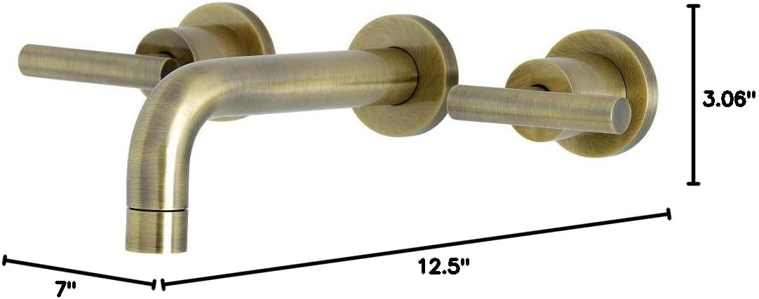 Kingston Brass KS8123CML Manhattan 2-Handle 8 in. Wall Mount Bathroom Faucet, Antique Brass