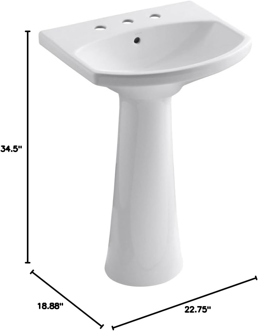 KOHLER K-2362-8-0 Cimarron Pedestal Bathroom Sink, White