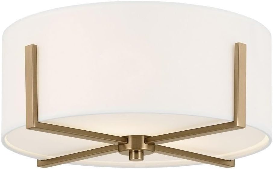 Kichler Malen 52593CPZ Flush Mount 2-Light 15.5˝ with White Fabric Shade in Champagne Bronze