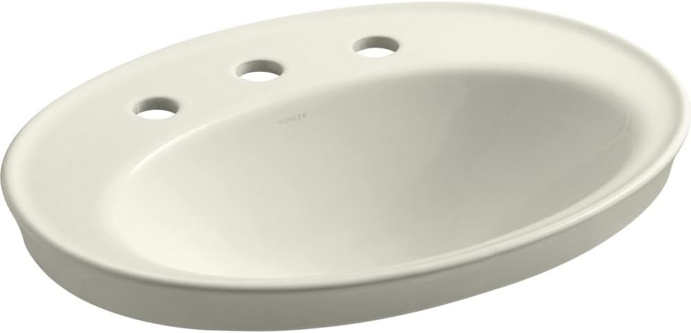 Kohler K-2075-8-96 Serif Oval Drop-In 1 Bowl Bathroom Sink with Overflow Biscuit