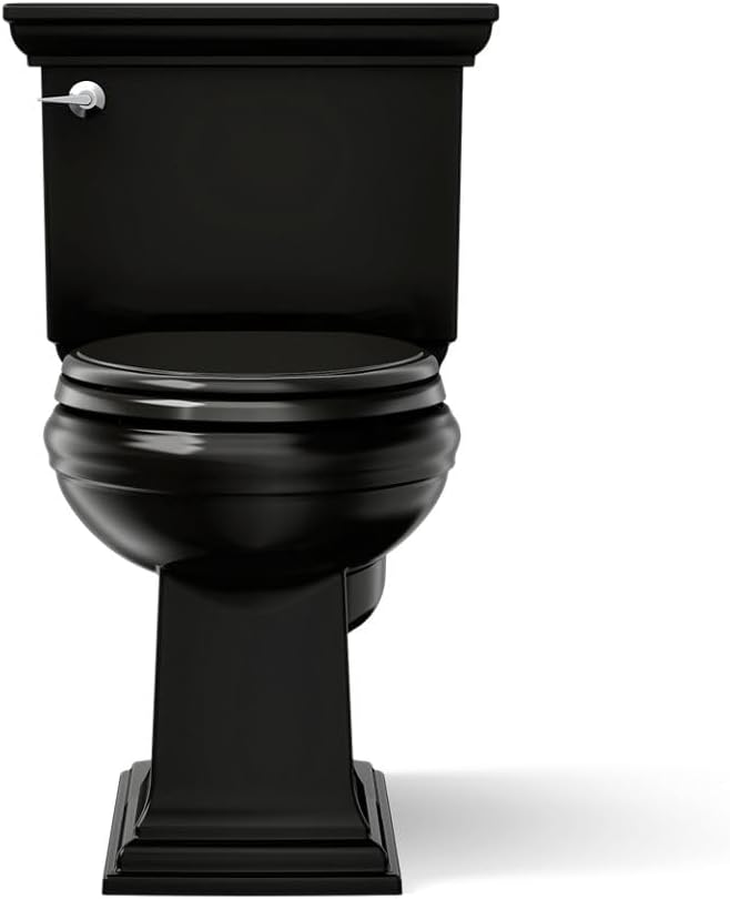 KOHLER K-3817-7 Memoirs Stately Comfort Height Two-Piece Elongated 1.28 GPF Toilet with AquaPiston Flush Technology and Left-Hand Trip Lever, Black Black