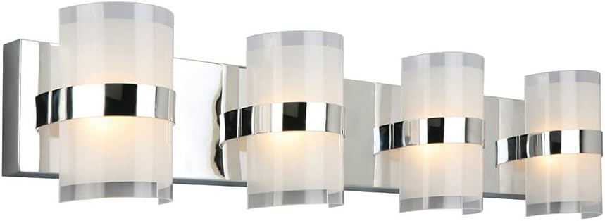 Design House Haswell Vanity Light, 4-Light Integrated LED Bathroom Fixture, Acrylic Frosted Shade, Polished Chrome, Modern Wall Lighting, 7 in H x 32.5 in L x 3.88 in W