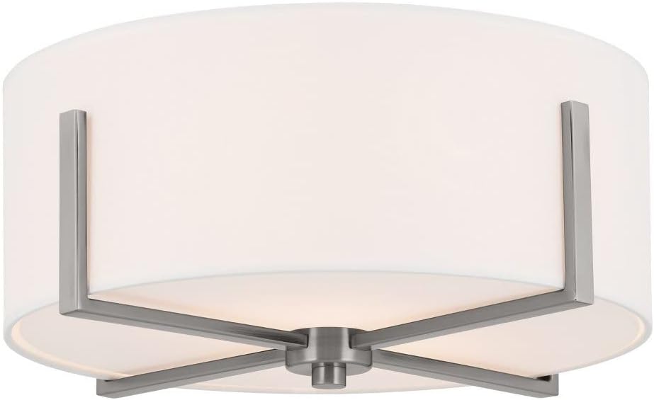 Kichler Malen 52593CLP Flush Mount 2-Light 15.5˝ with White Fabric Shade in Classic Pewter