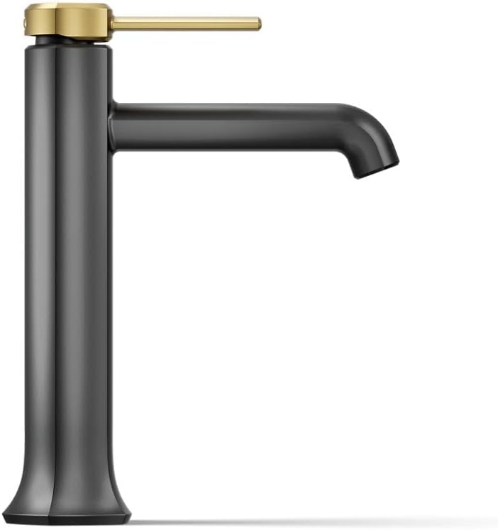 KOHLER 27003-4N-BMB Occasion Tall Single-Handle Bathroom Faucet with Pop-Up Drain Assembly, One Hole Bathroom Sink Faucet, 0.5 gpm, Matte Black with Moderne Brass