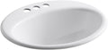 KOHLER 2905-4-0 Farmington® Drop-In Oval Bathroom Sink with 4' Centerset Faucet Holes, High Gloss Finish, White