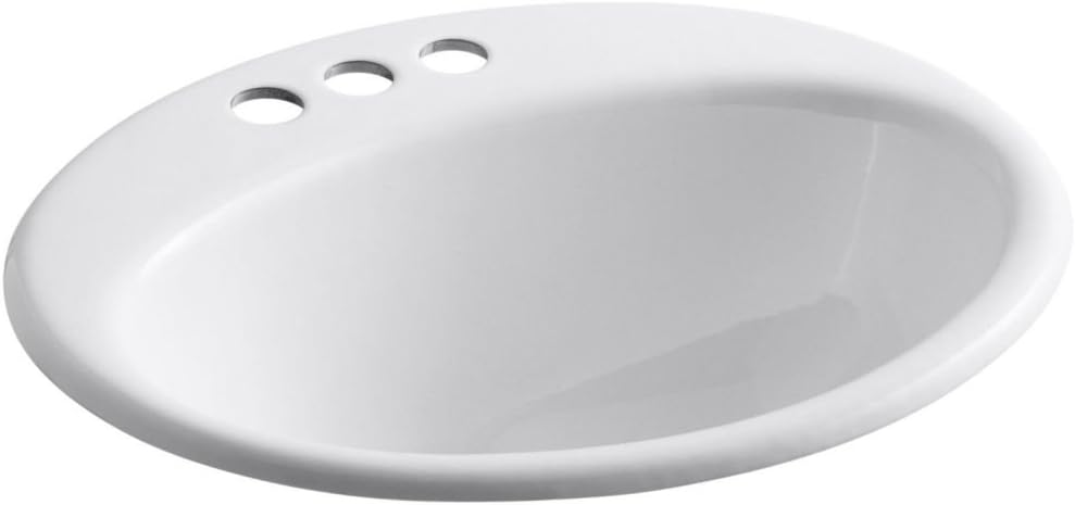 KOHLER 2905-4-0 Farmington® Drop-In Oval Bathroom Sink with 4' Centerset Faucet Holes, High Gloss Finish, White