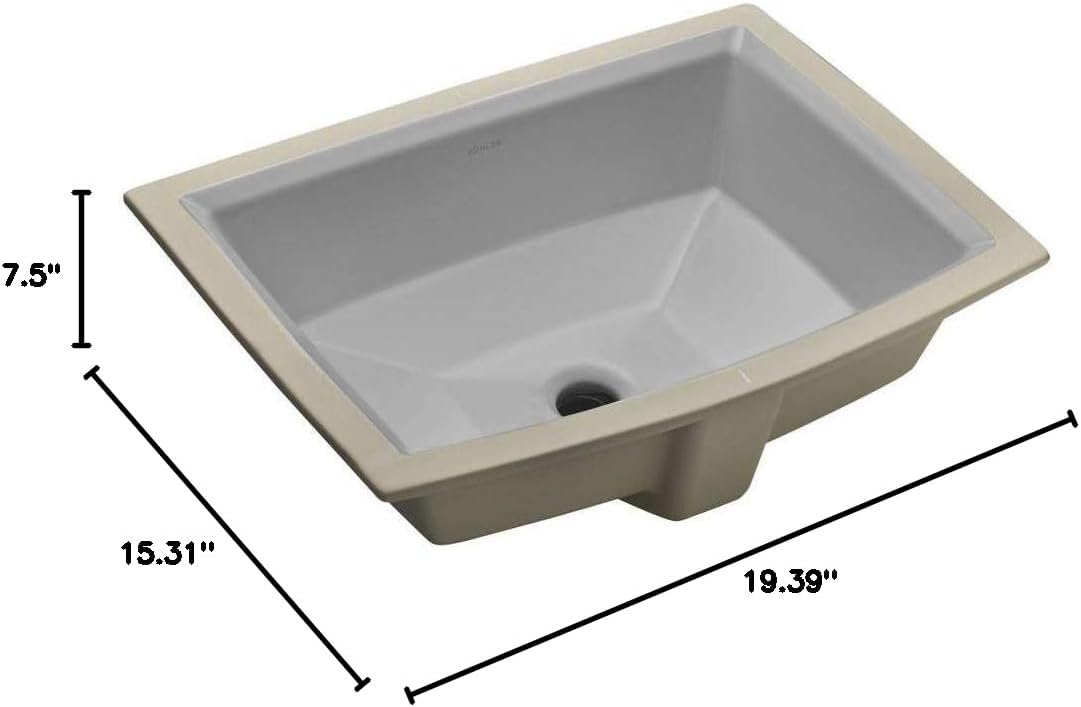 Kohler 2355-95 Archer® 20' rectangular undermount bathroom sink, Ice Grey