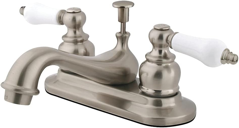 Kingston Brass KB608B Victorian Center Set Lavatory Faucet with Brass/ABS Pop-Up, 4-1/2', Brushed Nickel