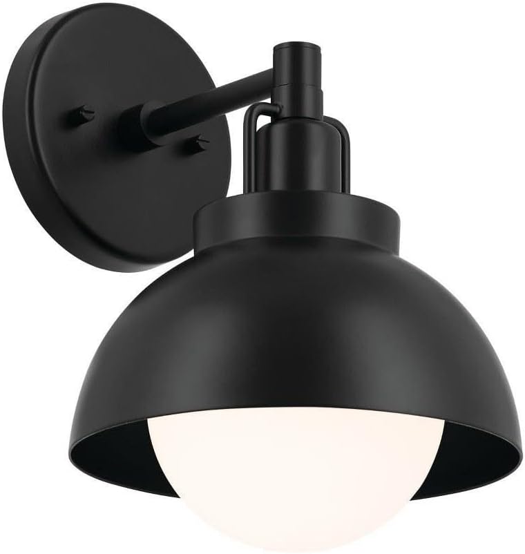 Kichler Niva Convertible Semi Flush 1-Light, Modern Light with Satin Etched Cased Opal Glass in Black for Kitchen Island, Hallway, Small Living Room, Or Dining Room (11.25' x 8.0' x 9.5'), 52601BK