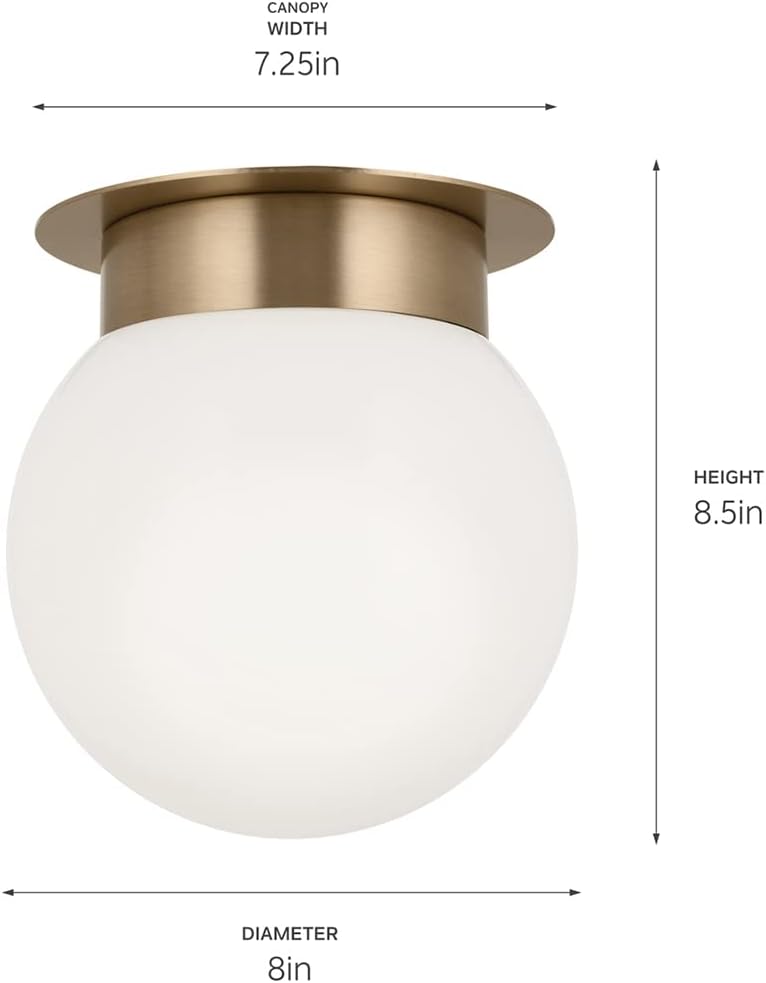 Kichler Albers 8.0 Inch 1 Light Flush Mount Ceiling Light with Opal Glass in Champagne Bronze 52586CPZ