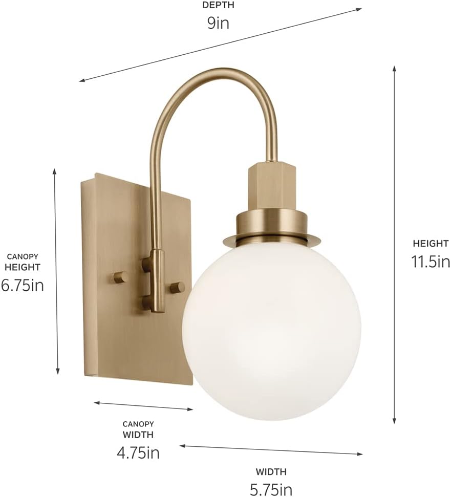 Kichler Hex 11.5 Inch 1 Light Wall Sconce with Opal Glass in Champagne Bronze, 11.5x9x5.75