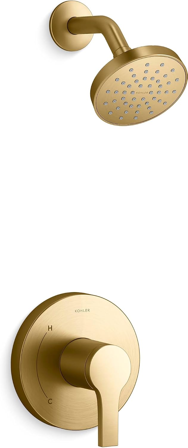KOHLER TS35321-4Y-2MB, Elate Rite-Temp Shower Trim with Single Function 2.5 GPM Showerhead, Vibrant Brushed Moderne Brass, Spa-Like Shower Experience, High-End Finish