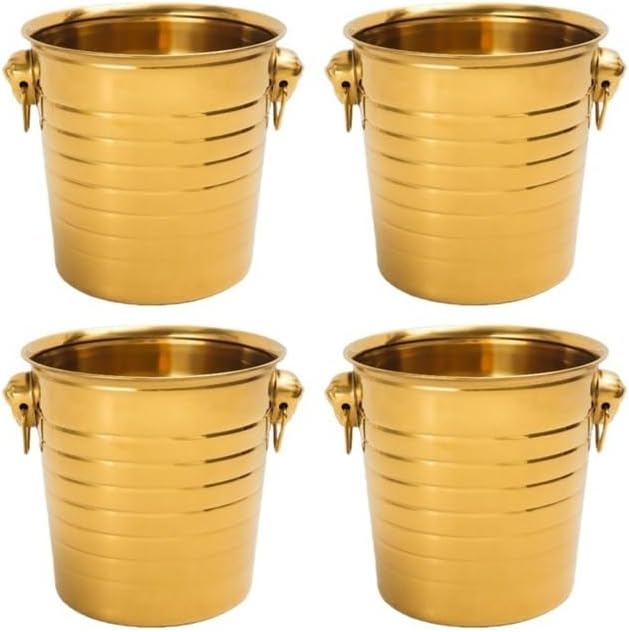 4 Pcs Stainless Steel Champagne Bucket, Beverage Tub with Handles, Ice Bucket, Party Beverage Chiller, for Champagne Beer Cocktail Wine Drinks(Gold,Large)