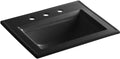 Kohler K-2337-8-7 Memoirs Rectangular Drop-In Single Bowl Bathroom Sink Black