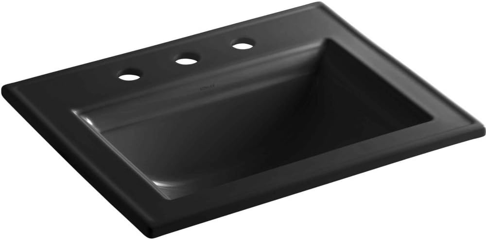 Kohler K-2337-8-7 Memoirs Rectangular Drop-In Single Bowl Bathroom Sink Black