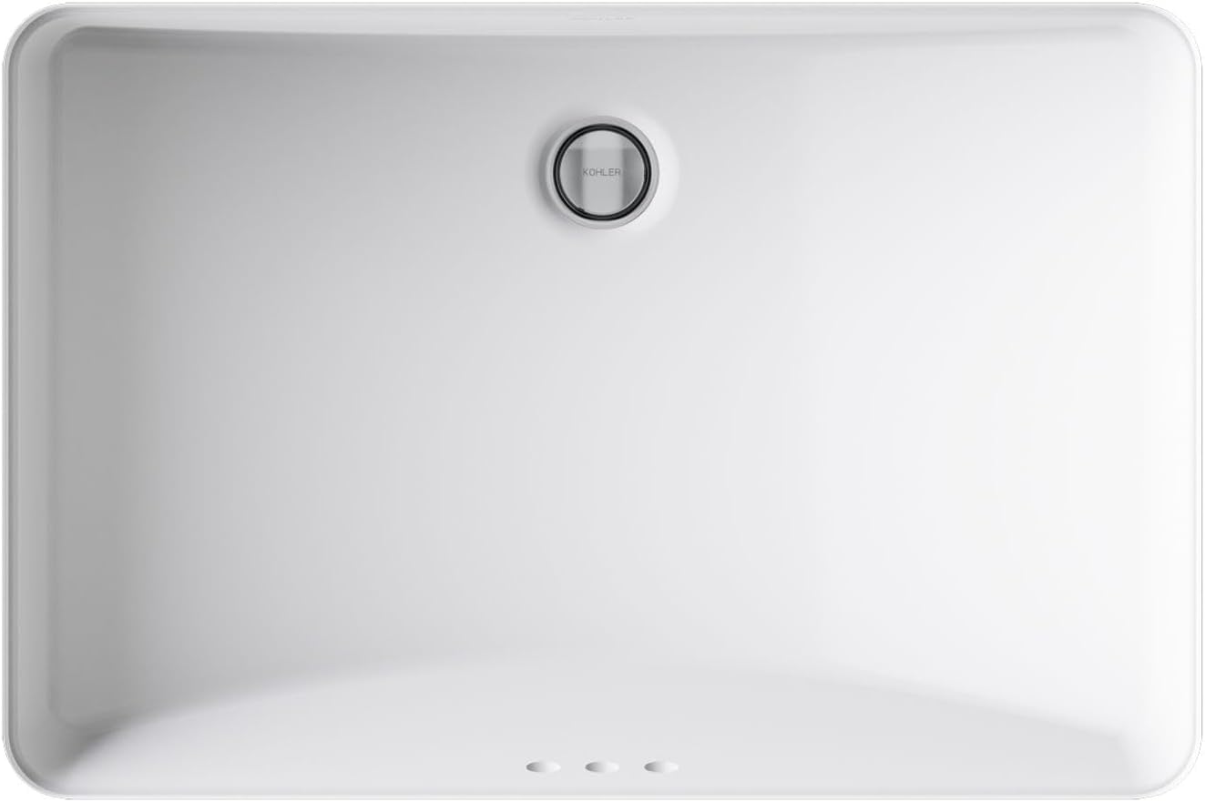 KOHLER 2215-0 Ladena Rectangular Undermount Bathroom Sink Vanity With Curved Bottom, 23-1/4 L x 16-1/4 W, White Bathroom Sinks