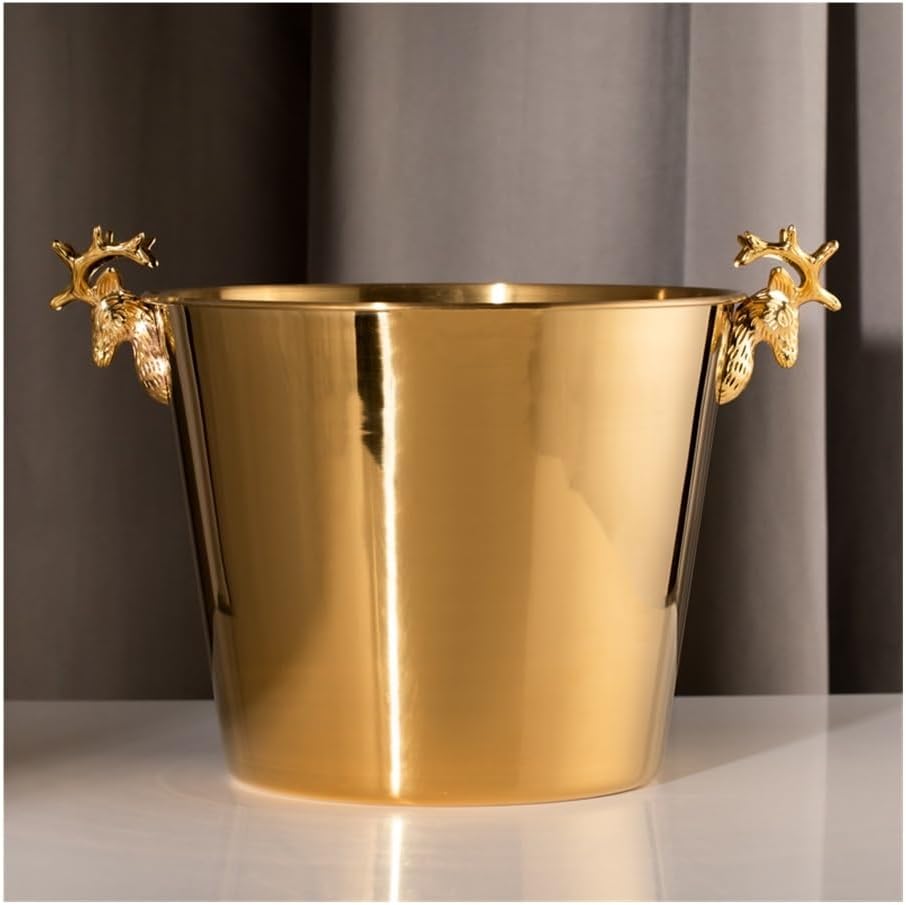 Ice Bucket, Stainless Steel Vertical Spiced Ice Bucket, Outdoor Bar Restaurant Ice Wine Dispenser, Shelf Included Ice Buckets For Parties(Gold)