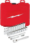 28 PC 48-22-9504 for Milwaukee 1/4' Drive Ratchet & Socket Set w/Portable Carrying Case - Metric