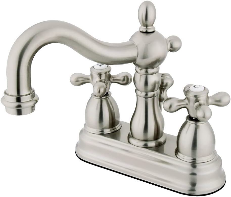 Kingston Brass KB1608AX Heritage 4-Inch Centerset Lavatory Faucet with Metal Cross Handle, Brushed Nickel