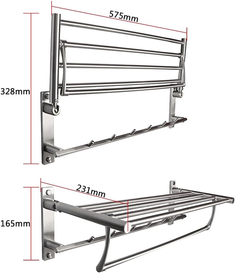 Towel Racks,Bathroom Towel Rack Wall Mounted Towel Holder,Bathroom Towel Rack,Folding Shelf with Swing Towel Bar and Hooks Wall Mount,Brushed Nickel Anniversary