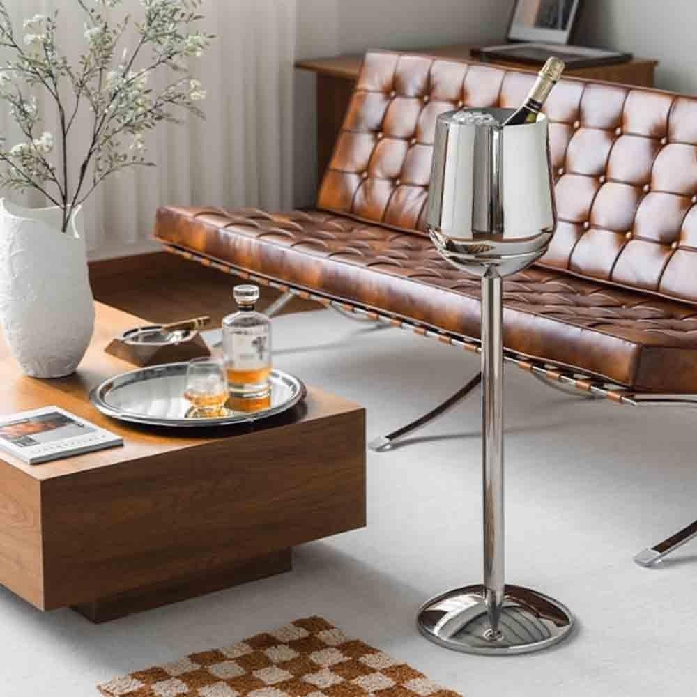 Portable Creative Vertical Floor Standing Ice Bucket Light Luxury Champagne Bucket Chill Bucket Stand Stainless Steel Ice Bucket Party