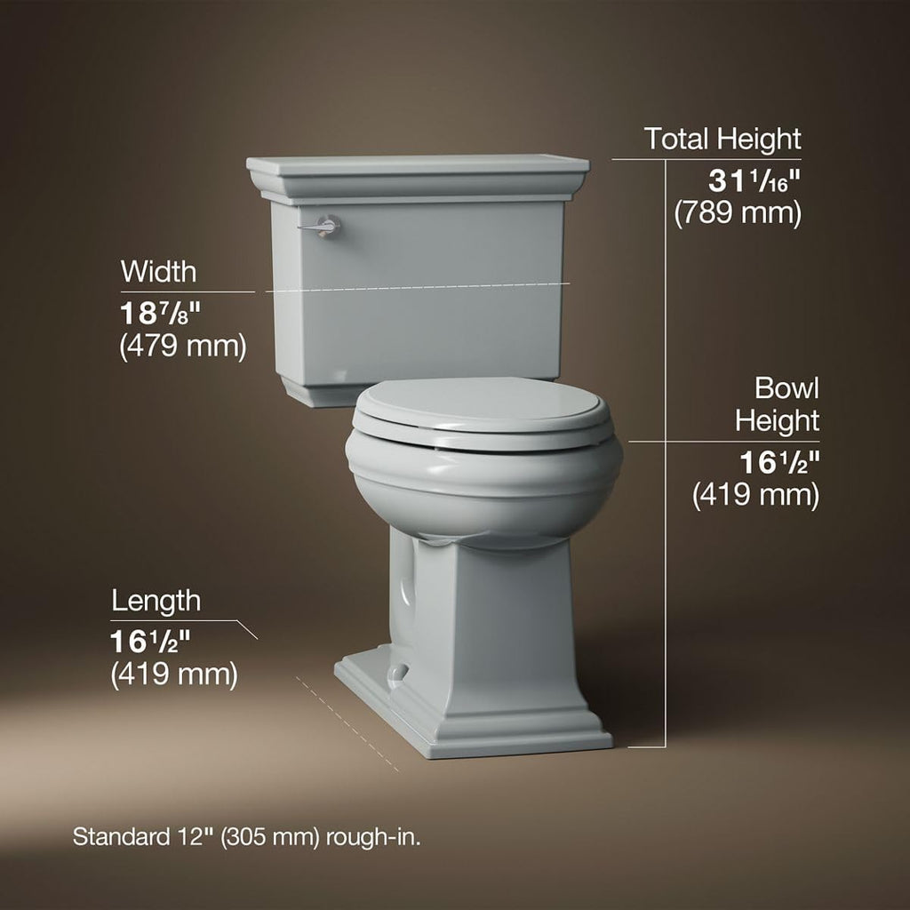 KOHLER Memoirs® Stately Two-piece elongated toilet, 1.28 gpf, Ice Grey