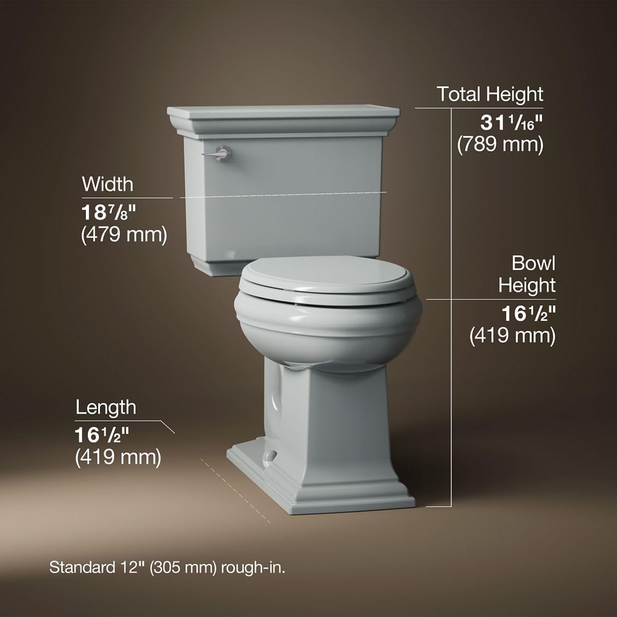 KOHLER Memoirs® Stately Two-piece elongated toilet, 1.28 gpf, Ice Grey