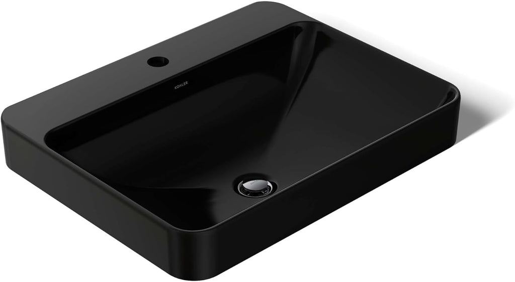 KOHLER K-2660-1-7 Vox Rectangle Vessel Above-Counter Bathroom Sink with Single Faucet Hole, Black Black
