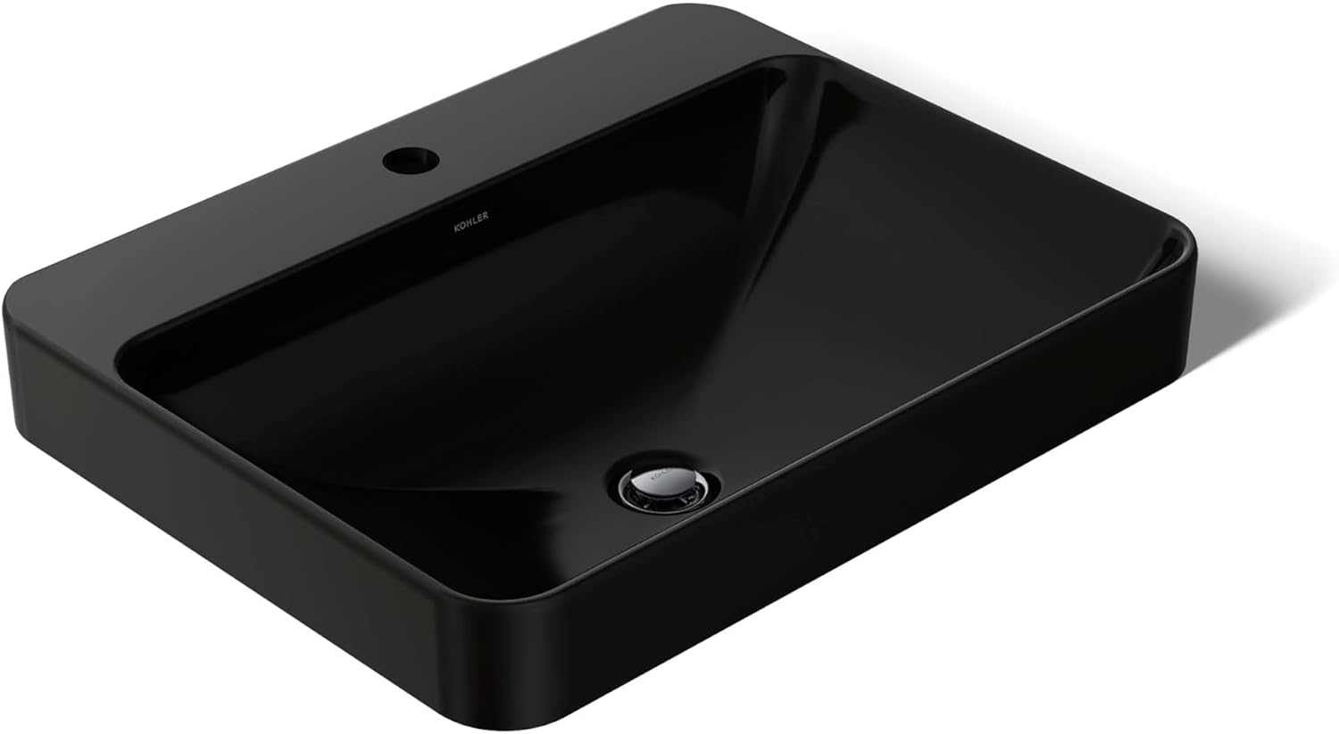 KOHLER K-2660-1-7 Vox Rectangle Vessel Above-Counter Bathroom Sink with Single Faucet Hole, Black Black