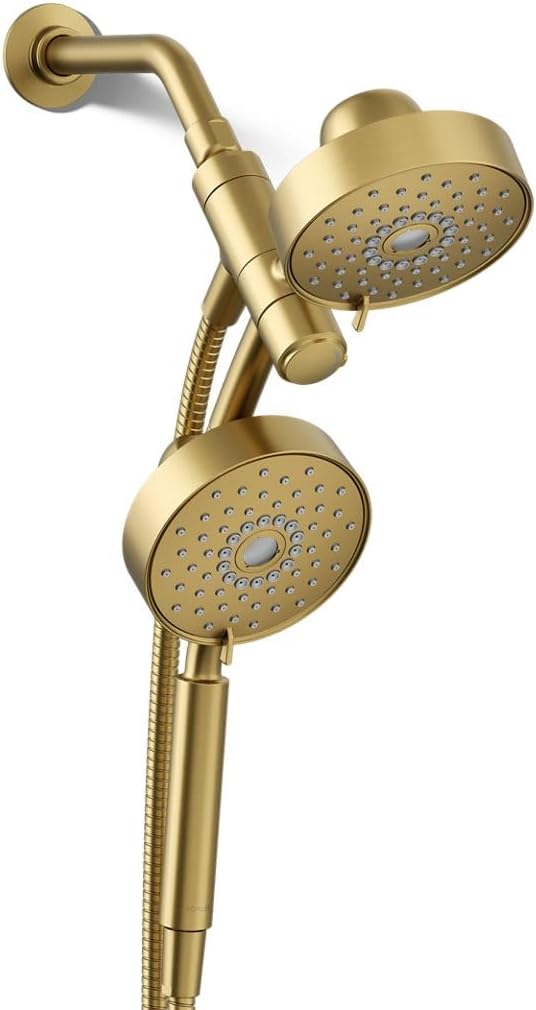 KOHLER 23219-2MB Purist 2-in-1 Multi Function Shower Kit with SHOWERHEAD & HAND SHOWER, Rotating Rail, Vibrant Brushed Moderne Brass, 2.5 GPM