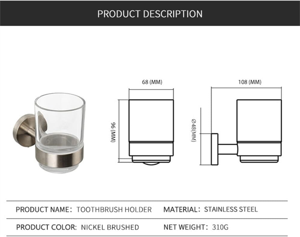 Towel Rack Bathroom Accessories, Brushed Nickel, Towel Rack, Hooks, Towel Holder, Shelf, Roll Paper Holder, Toilet Brush, Soap Dish, Glass Shelf, Double Hook (Drink Holder)