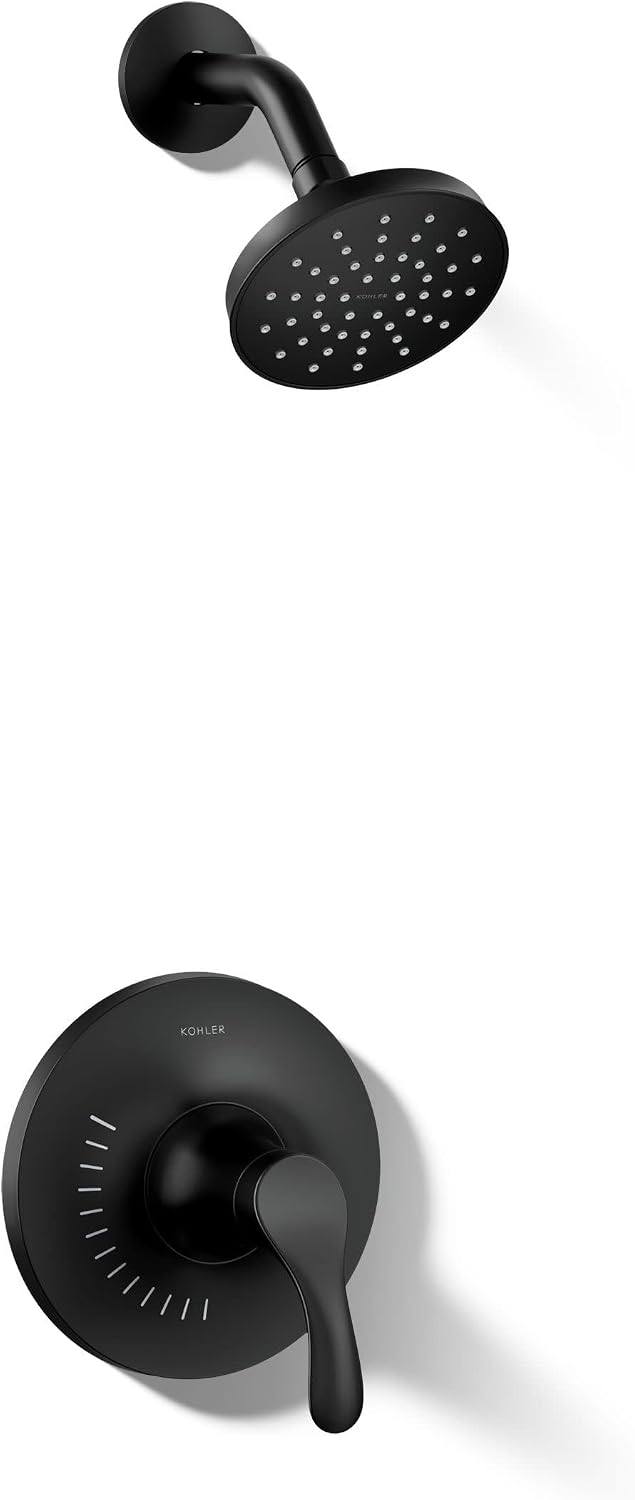 KOHLER TS27392-4G-BL Simplice Rite-Temp Shower Trim Set with Single-Function Showerhead 1.75 GPM, Includes Faceplace with Level Handle and Shower Arm and Flange, Matte Black
