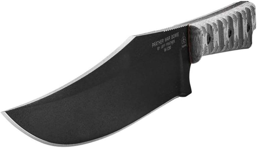 Tops Knives Prather War Bowie Full Tang Fixed Blade- Black Traction Coating Blade Finish- Black Ballistic Nylon Sheath