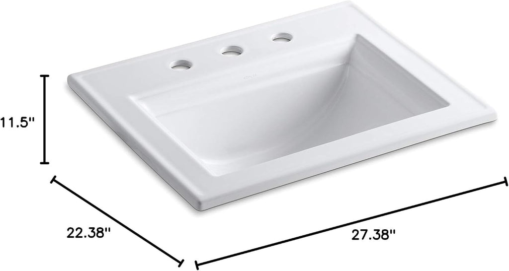 Kohler 2337-8-0 Memoirs® Stately 22-3/4' rectangular drop-in bathroom sink, White
