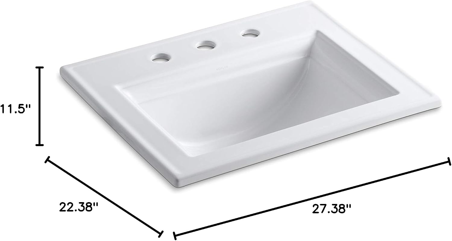 Kohler 2337-8-0 Memoirs® Stately 22-3/4' rectangular drop-in bathroom sink, White